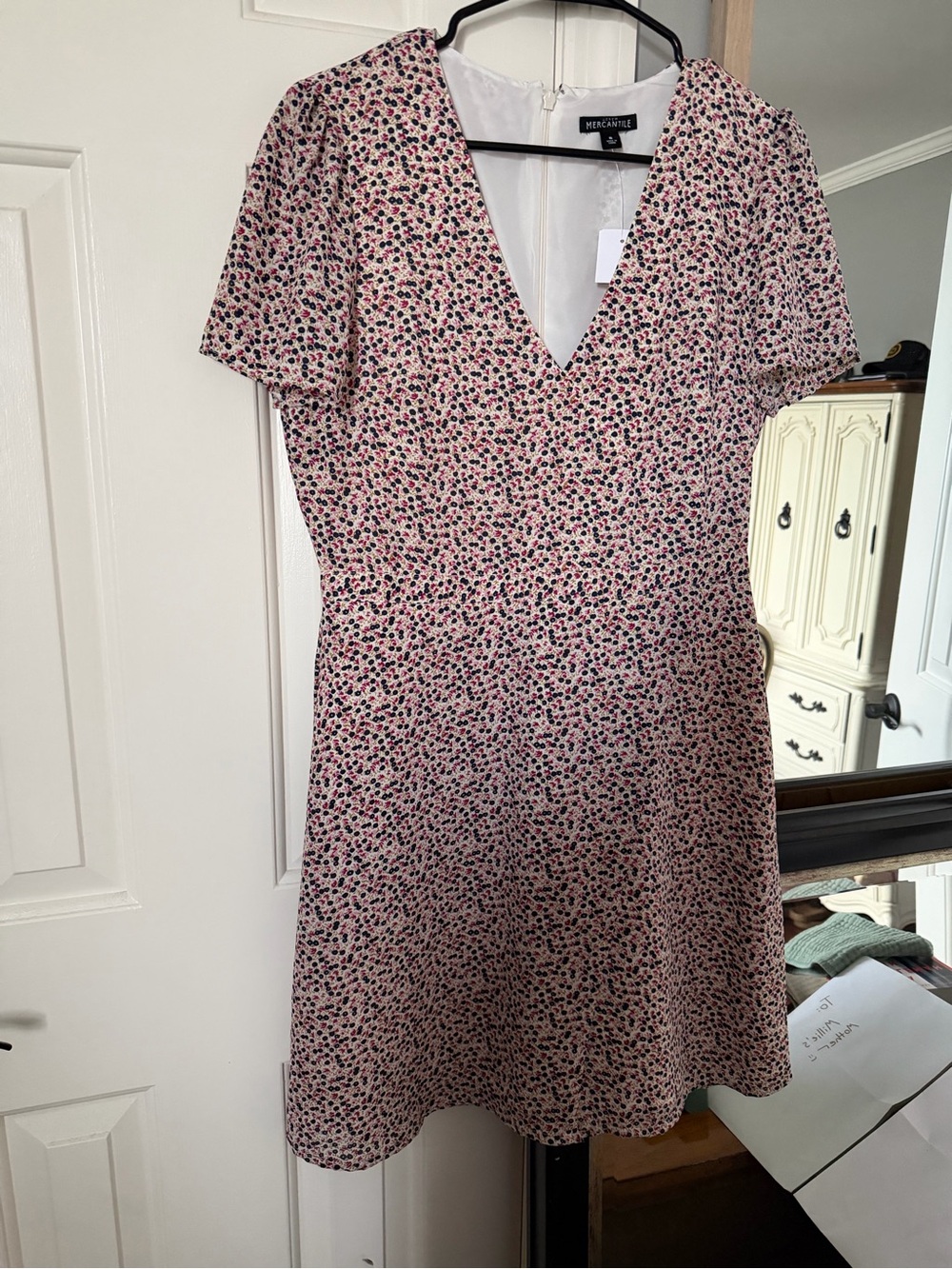 J. Crew Pink Floral V-Neck Mini Dress with Black Accents